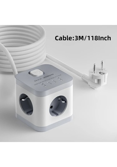 Honeybeeshop Lıpwel 3680w Maksimum Güç Kaynağı Küpü Usb Hızlı Şarj 17w Çıkış 16a 3680w Kapasite 3 Metre Beyaz Seyahat Adaptörü