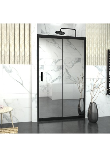 Tekno Duş Black Capello 6mm Reflekte Cam 1 Sabit 1 Sürgü İki Duvar Arası Duşakabin Siyah