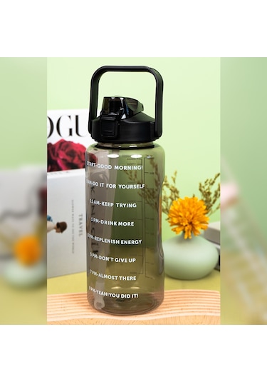 Lemestar 2000ml Siyah Şeffaf Plastik Su Kabı, Ölçü İzli Spor Kettle, Pipetli, Düşmeye Dayanıklı, El Çantalı Ev Kullanıma Uygun Siyah