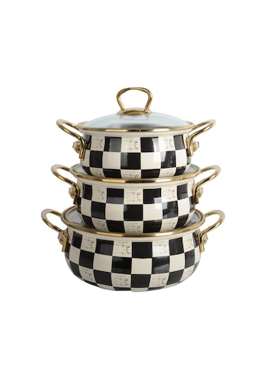 Nishev Elite Class İtalyan Dama Model 3 Lü Emaye Güveç Tencere Seti 16/18/20 Cm