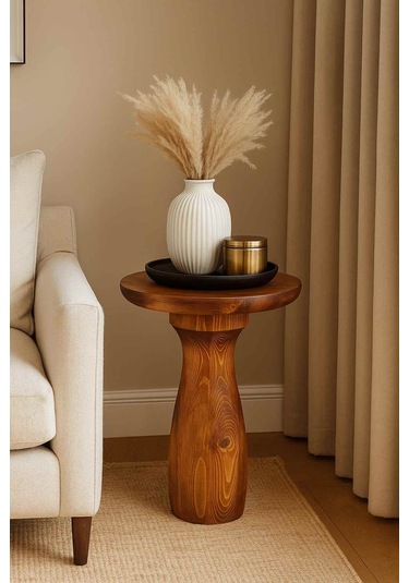 Masif Ahşap Meşe Tekli Yan Sehpa Doğal Mantar Sehpa Meşe