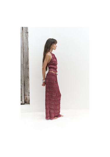 Sofi Transparan Açık Bordo Crop Etek Takım Açık Bordo