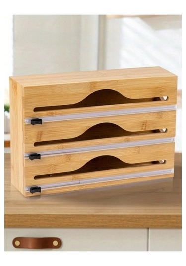 Bambu Streç Film Ve Folyo Kesici Pratik, Dayanıklı Ve Şık Mutfak Düzenleyici 33 21.5 8 Cm Bambu