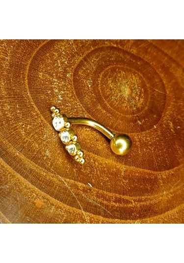 Aya Tasarım Gold Renk Ters Taşlı Model Göbek Piercing Altın