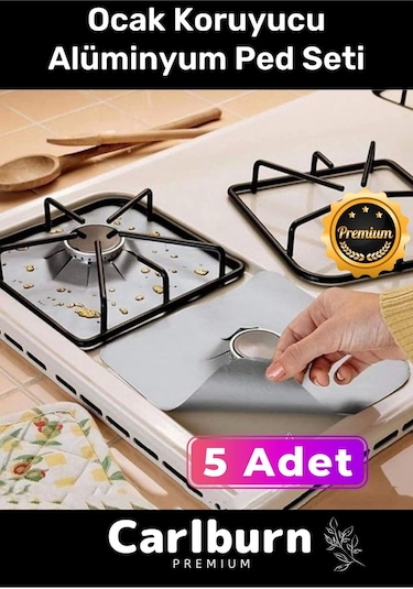 Premium Seri Yağ Kir Koruyucu İz Bırakmaz Kolay Temizlenir Ocak Koruyucu Alüminyum Ped Seti 5 Adet