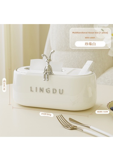 Küçük Tavşanlı İnci Beyazı Mendil Kutusu, Yüksek Değerli Krem Rengi A