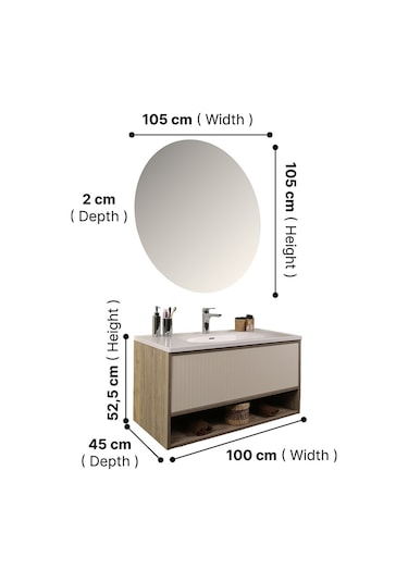 Kobos Elegant 100 Cm Banyo Dolabı Seti Light Walnut + Luna Ahşap