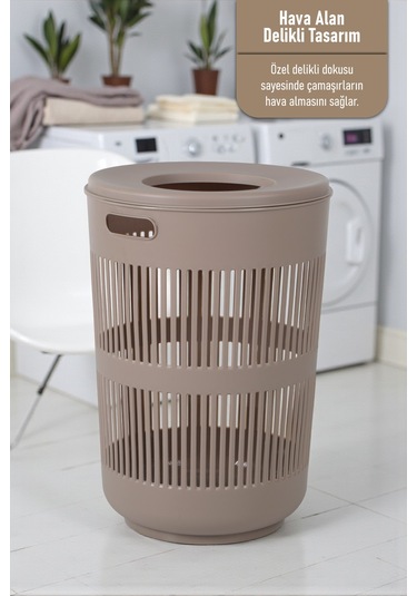 İronika Solara İkili Dekoratif Kirli Çamaşır Sepeti Seti Oyuncak Sepeti 60 - 22 Litre Kahve Kahve