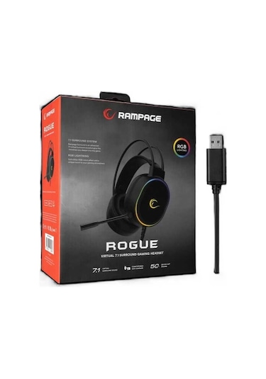 Rampage ROGUE Siyah Usb Rgb Ledli Gaming Esnek Mikrofonlu Oyuncu Kulaklık
