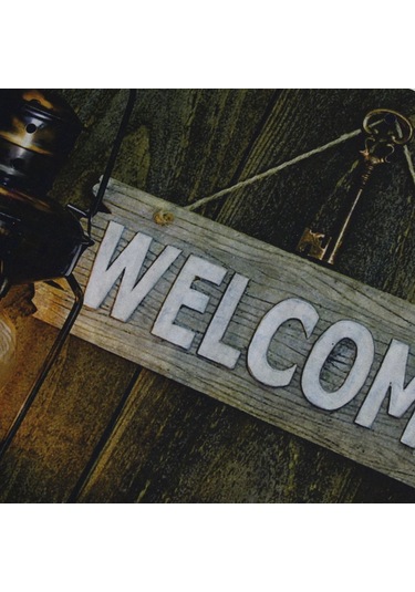Welcome Gaz Lambası Desenli Kauçuk Kapı Önü Paspası