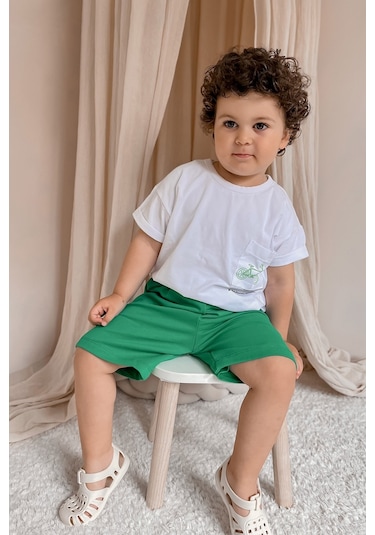 Babywom Unisex Oversize Yazlık Şortlu Basic Takım- Yeşil