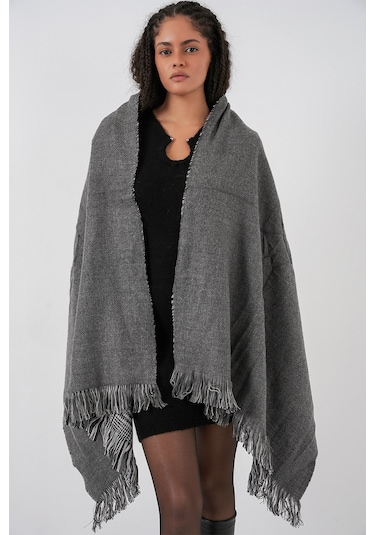 Kadın Yumuşak Dokulu Kalın Şal Atkı 15951 - Antrasit Antrasit