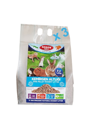 Bonny Nice Organik Çam Pelet Kemirgen Altlığı 1.8 Kg 3 L x 3 Adet