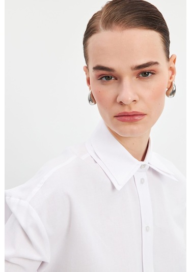Stella Pulvis Beyaz Çift Yaka Detaylı Oxford Gömlek Beyaz