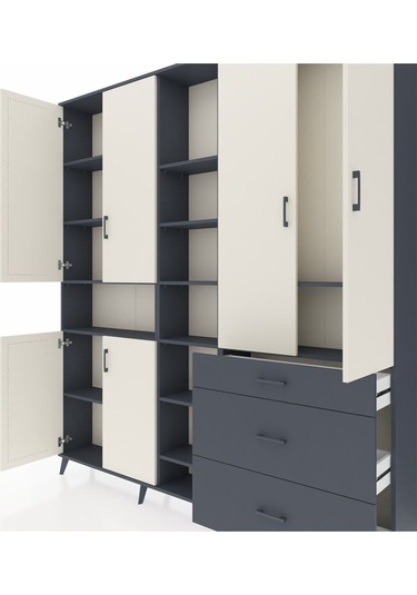 Arges Dolap 13 Raflı 3 Çekmeceli 6 Kapaklı 220x30x243 Antrasit-aytaşı/antrasit Aytası/antrasıt Arges Dolap 13 Raflı 3 Çekmeceli 6 Kapaklı 220x30x243 Antrasit-aytaşı/antrasit Aytası/antrasıt