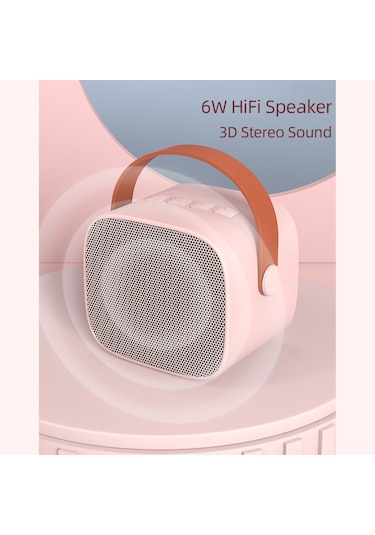 Suofeng P2 Modeli Bluetooth Hoparlör, Çift Mikrofonlu, Pembe Rengi, Karaoke İçin, 6w Güç, 2000mah Batarya, Echo Efekti