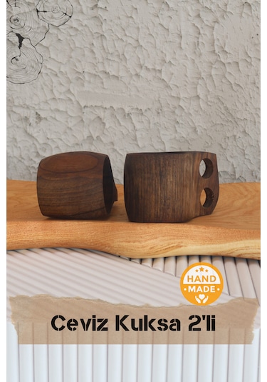 Asaf Atelier El Yapımı Ceviz Ağacı Ahşap Kupa - Kuksa 2'li