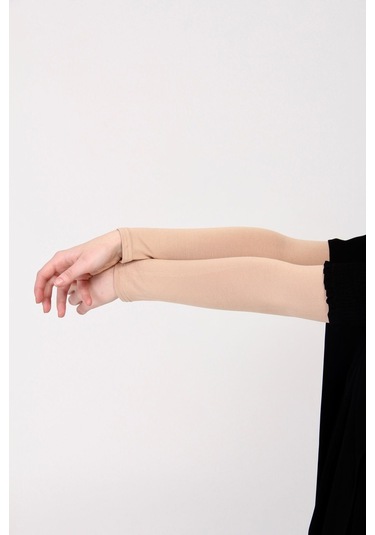 Likralı Kaymayan Kurtarıcı 1 Çift Tesettür Kolluk Bej