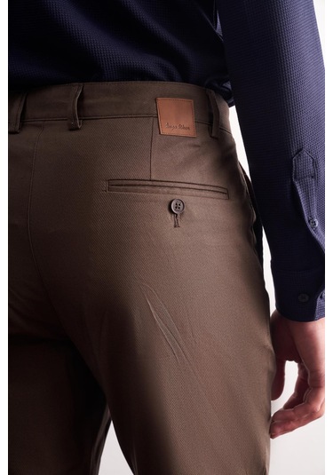 Kahverengi Yan Cep Düz Paça Pamuklu Comfort Fit Chino Casual Pantolon 1003255167 Kahverengi