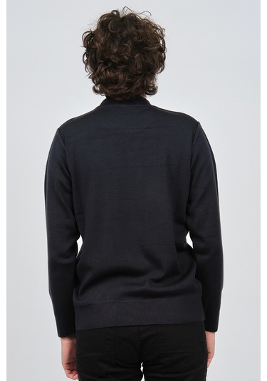 Çizgi Triko Erkek Yarım Balıkçı Çizgi Desenli Kazak 42564234 Laci Lacivert