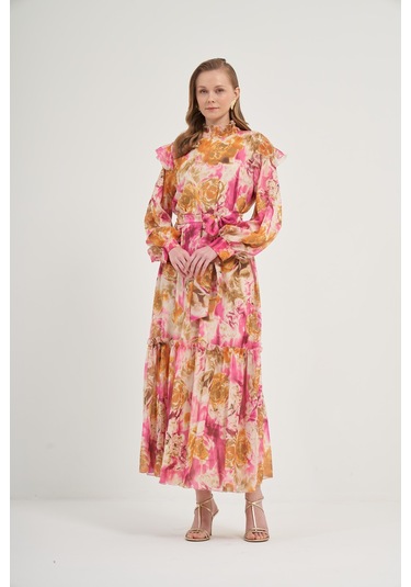 Ftz İpek Şifon Elbise Pembe 31038 Pembe