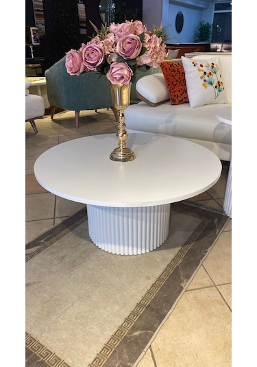 Most Bohem Orta Sehpa 2'li Set %100 Ahşap 85 Cm. Çap Beyaz