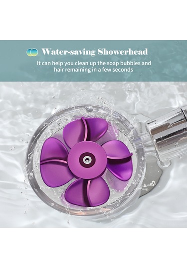 Xiyyadms Mor Turbo Baskı Filtreli Duş Başlığı - 360 Dönebilen, Tek Tuşlu Su Durdurma, Yıkanabilir, Filtre Pamuku İçeren, Yüksek Basınçlı Abs Materyal Diğer