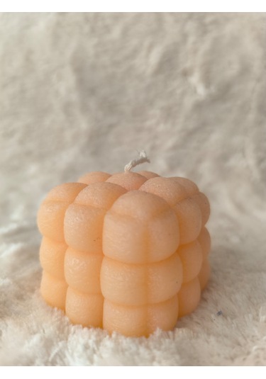 Bubble Desenli Dekoratif Mum, Tek Renk Bej