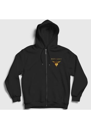 Presmono Unisex Hits Bon Jovi Fermuarlı Kapüşonlu Sweatshirt Siyah