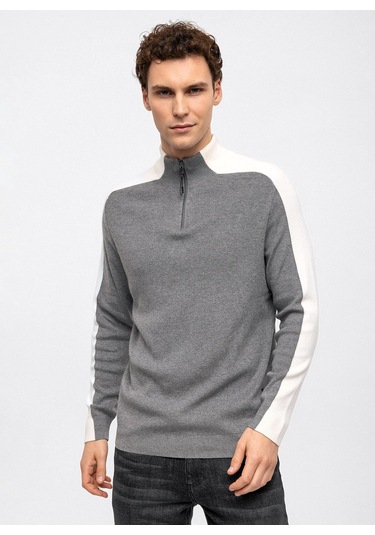 Dik Yaka Regular Fit Düz Gri Erkek Kazak B33w40029 001