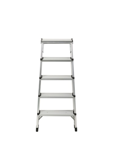 Asil 5+5 Basamaklı Çift Taraflı Çift Çıkışlı Alüminyum Katlanır Merdiven 150 Kg Kapasiteli Kaymaz Taban 1 Adet
