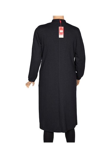 Hesna Kadın Zeren Büyük Beden Baharlık Fermuarlı Siyah Kap Ceket Siyah