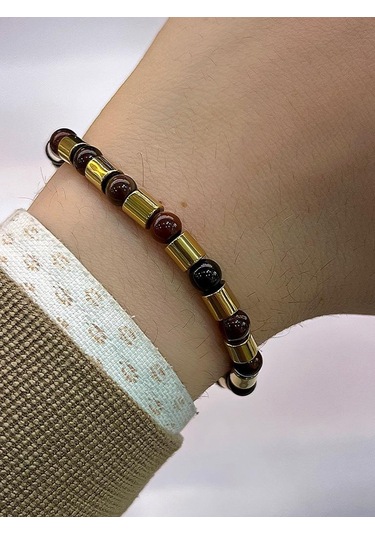 Nursaat Doğal Taş Unisex Azurit,Hematit, Taşı Doğaltaş Bileklik Çok Renkli