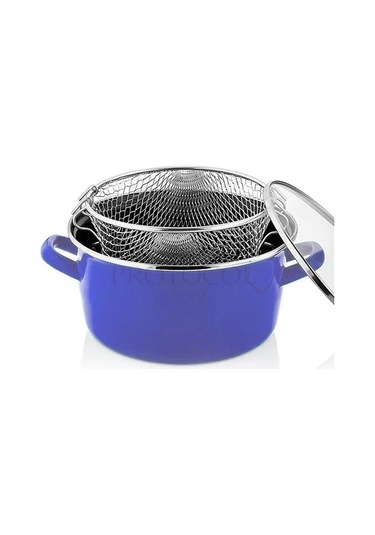 Protocol London Lüks İtalyan Emaye Fritöz Kızartma Tenceresi 22 Cm 3,5 Litre - Mavi