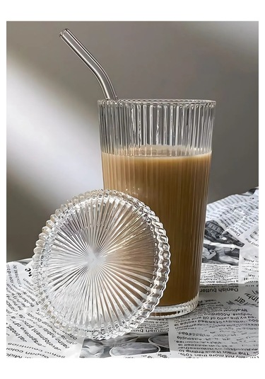 400 Ml Cam Kapaklı Ve Cam Pipetli Şeffaf Bardak Isıya Dayanıklı, Şık Ve Çok Fonksiyonlu Tasarım Cam - Şeffaf