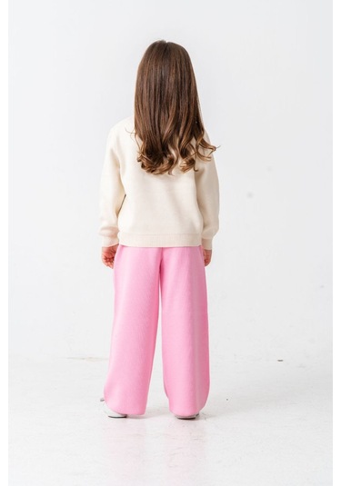 Kız Çocuk Aplike Fiyonk Detaylı Triko Alt Üst Takım 2 Parçalı Takım Örgü Fiyonk