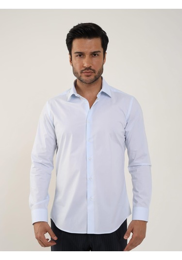 Açık Mavi Erkek Slim Fit Düz Klasik Yaka Uzun Kol Gömlek - 88354 Açik Mavi