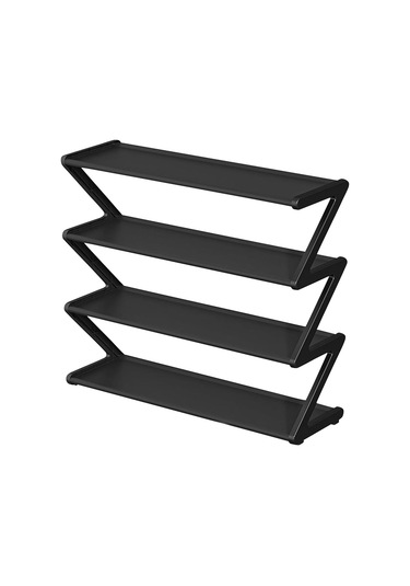 Siyah 4 Katlı Paslanmaz Çelik Ayakkabılık Düzenleyici, Çelik Borulu Bağımsız Aya Dolabı Çok Fonksiyonlu Giriş Ayakkabılık 56797881 Siyah