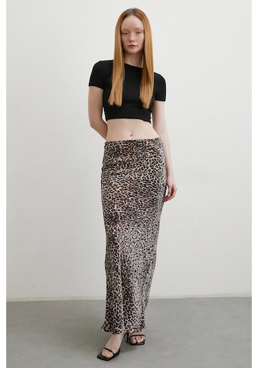 Leopar Desenli Verev Etek Bej Bej