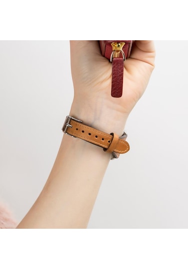 Apple Uyumlu  Watch Deri Kordon 38-40-41mm Slim G19 Taba