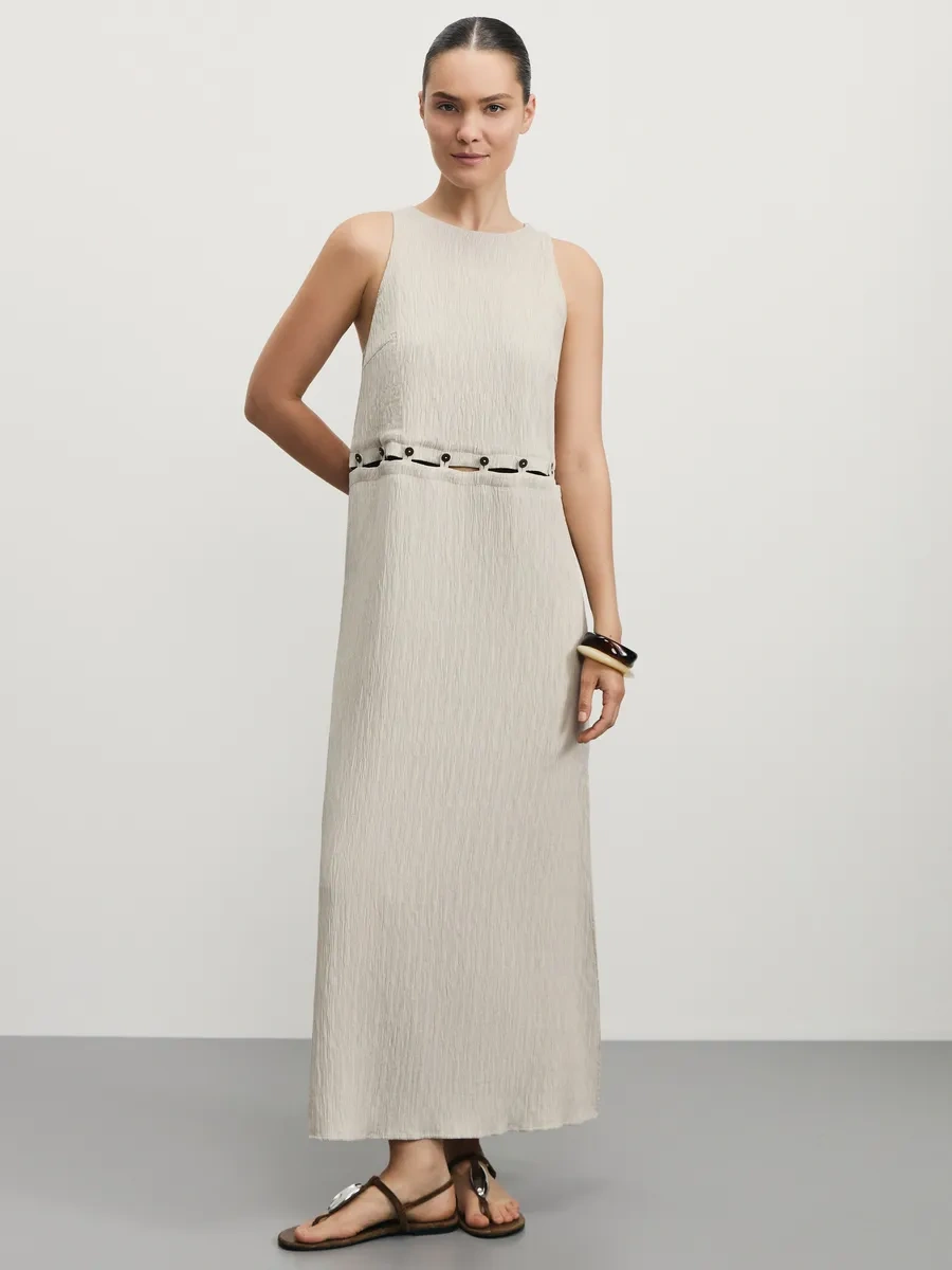 Zarına Viskozdan Yapılmış Yazlık Midi Elbis 431972124 Bej