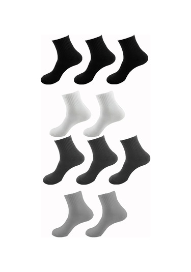 10lu Kadın Erkek Kolej Çorap Renkli Pamuklu Yarım Konç Ekonomik Siyah-Gri Siyah - Gri