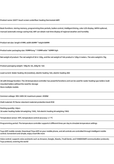 Vkemall East2 Wıfı Akıllı Termostat, Su Isıtıcı/kazan İçin 3a, Uzak Kontrol, Nem Ve Hava Durumu Takibi, Siyah, Tuya Uyumlu