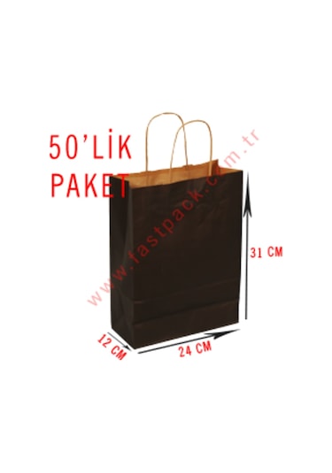 50 Adet 24X32 Cmlik Saplı Renkli Kraft Kağıt Poşet Çanta