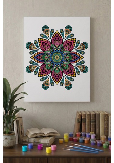 Detaylı Çiçek Mandala Ahşap Boyama Seti 40x50 Cm