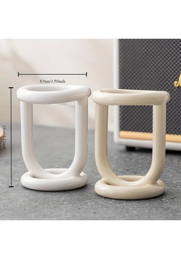 Elmpaly Bej Seramik Diş Fırçası Tutucu - Masada Diş Macunu Ve Fırça Düzenleyici Bej