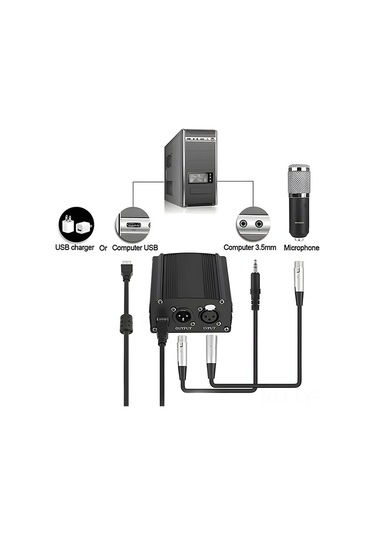 Ranyeek 48v Fantezi Güç Kaynağı, Kondansatör Mikrofon Uyumlu, Usb Beslemeli, Canlı Yayın Ekipmanı - Güç + Usb Kablosu + 2m Xlr Kablosu