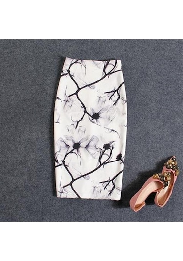 Kırmızı Yaz Karikatür Baskı Zarif Kalem Etek Kadın Bodycon Yüksek Bel Diz Boyu Etek Kadın M Kırmızı