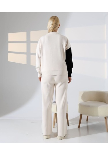 Renk Bloklu Triko Takım Siyah - Taş