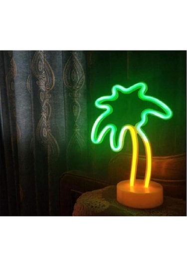Mobgift Palmiye Model Neon Led Işıklı Masa Dekoratif Gece Lambası Renkli